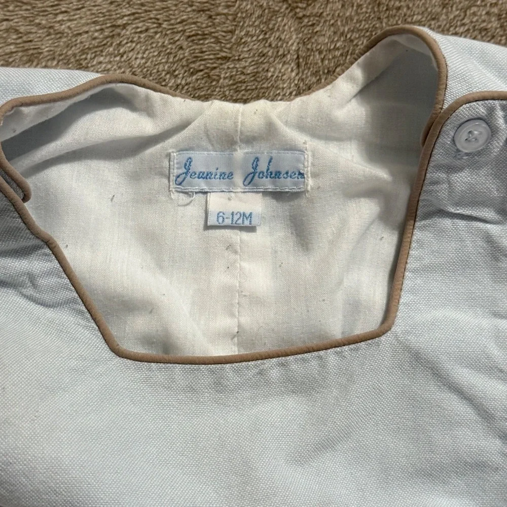 Jeanine Johnsen Baby Boys Blue Hand Smocked Puppy Dog Romper Sunsuit 6-12M